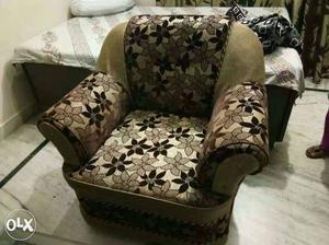Grey, Brown, And White Floral Sofa Chair