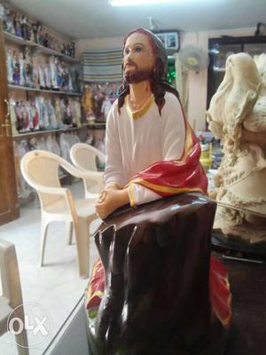 Jesus praying fiber statue 15 inch tall