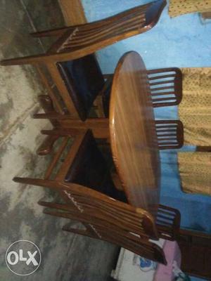 Oblong Brown Wooden Table With Chairs Dining Set