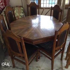 Octagon Brown Wooden 9-dining Set
