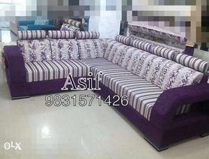 Purple And White Floral Fabric Sectional Ofa