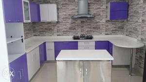 Purple And White Wooden Kitchen Bupboard