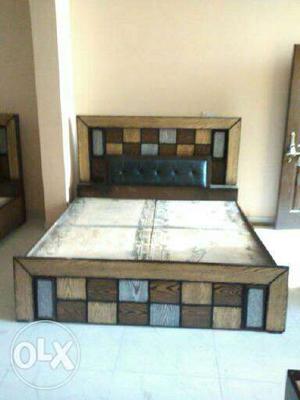 Queen Size Brown And White Wooden Bed Frame