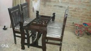 Rectangular Brown Wooden Table Base With Four Chairs Set