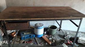 Rectangular Brown Wooden Top Work Table With Black Metal
