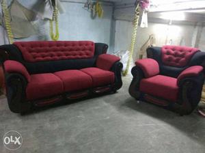Red And Black 3-seat Couch And Armchair