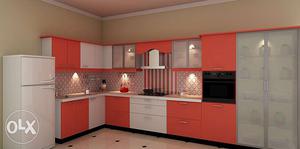 Red And White Wooden Kitchen Set