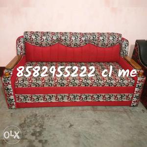 Red, Black, And Grey Fabric Sofa