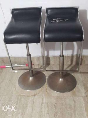 Two Black Leather Bar Chair