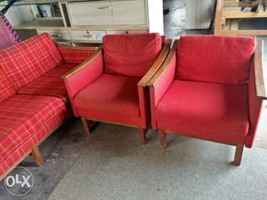 Two Red Suede Armchairs