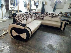 White And Black Fabric Sectional Sofa