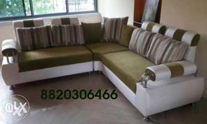 White And Green Fabric Corner Sofa