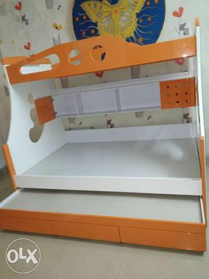 White And Orange Wooden Double Deck Bed