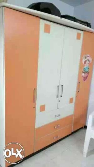 White And Orange Wooden furniture bedroom set urgently sell