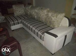 White leather and strips fabric Brand new Sofa set