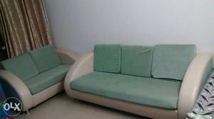2-piece Green Fabric Sofa With White Leather Base