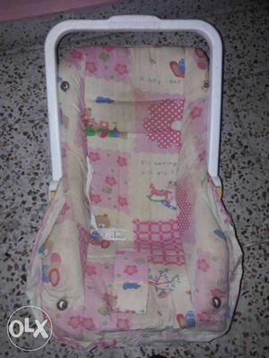 Baby's Pink And White Floral Print Car Seat Carrier