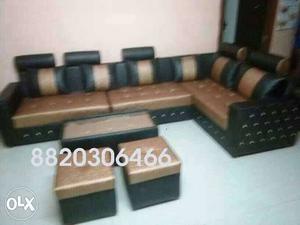 Black And Brown Sectional Couch With Ottoman
