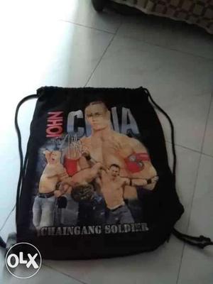 Black And Gray John Cena Drawstring Bag