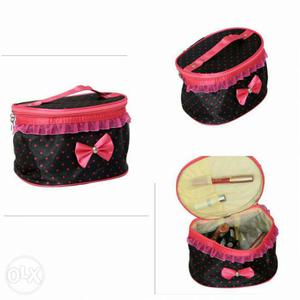 Black And Pink Polka Dot Makeup Bag