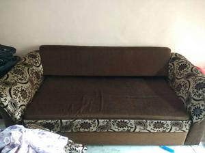 Brown And Beige Floral Fabric Sofa