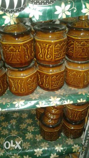 Brown Ceramic Container Lot