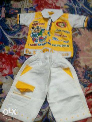 Children's Yellow And White Polo Shirt And Shorts