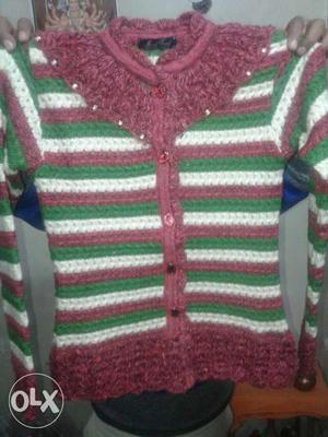 Maroon, White, And Green Knitted Sweater