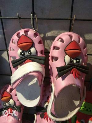 Pair Of Pink Angry Birds Print Rubber Clogs