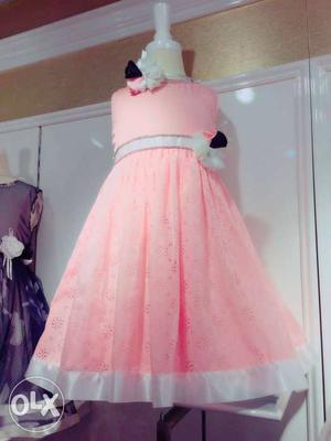 Pink And White Laced Sleeveless Dress for kids 0 to 12age