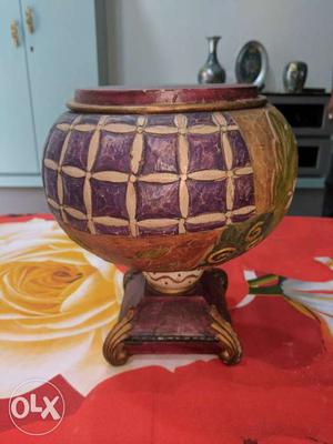 Purple And Brown Wooden Vase