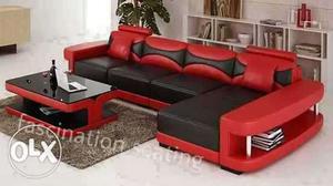 Red And Black Leather Sectional Sofa