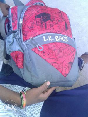 Red And Gray L.K. Bags Zip Backpack