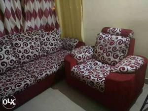 Red And White Armchair And Couch Set