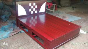 Red And White Wooden Platform Bed Frame