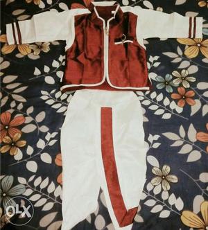 Red And White Zip-up Jacket And Pants