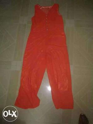 Red V-neck Cap-sleeves Overall jumpsuit high quality