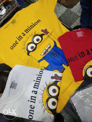 Three White, Yellow And Red Minion Print Shirts