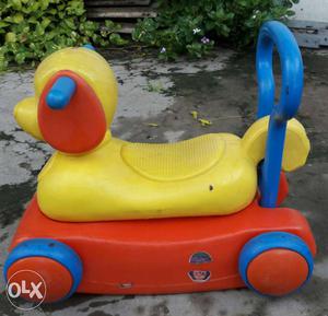 Toddler's Yellow, Blue, And Orange Ride-on Cart