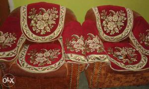 Two Beige-green-red Floral Sofa Chairs