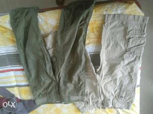 Two Gray And Green Straight Cut Pants