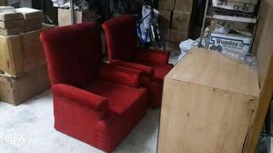 Two Red Fabric Sofa Chair