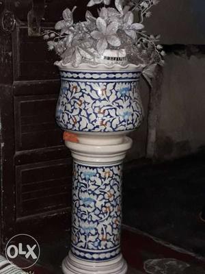 White And Blue Floral Ceramic Vase