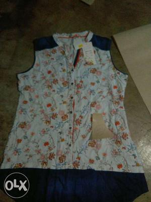 White And Blue Floral Vest