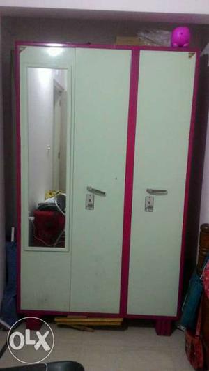 White And Pink Metal Wardrobe With Mirror