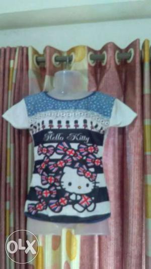 White-blue-and-black Hello Kitty Striped Crew-neck T-shirt