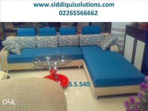 5 seater L Shape off white & blue color New Sofa