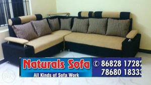 Black And Beige Fabric Sectional Sofa Set