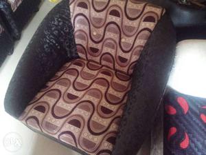 Brown And Black Fabric Padded Armchair