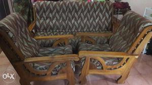 Brown And Gray Sofa Set With Brown Wooden Base